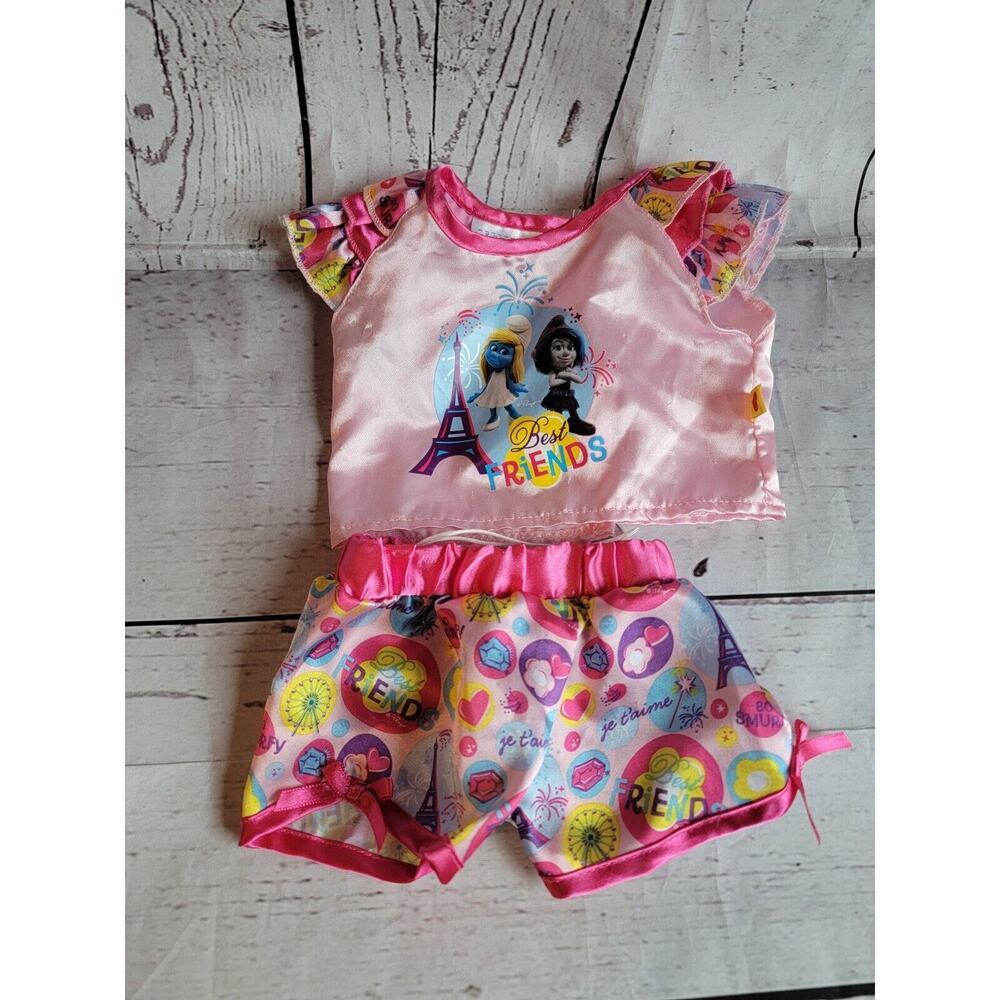 Build A Bear Smurfs Best Friends Plush Pajama Set Top Shorts Clothes Smurfette